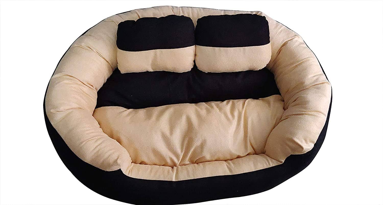 Hiputee Ultra Soft Reversible Fleece/Velvet with 2 Extra Pillows Bed for Pets (Black Cream)