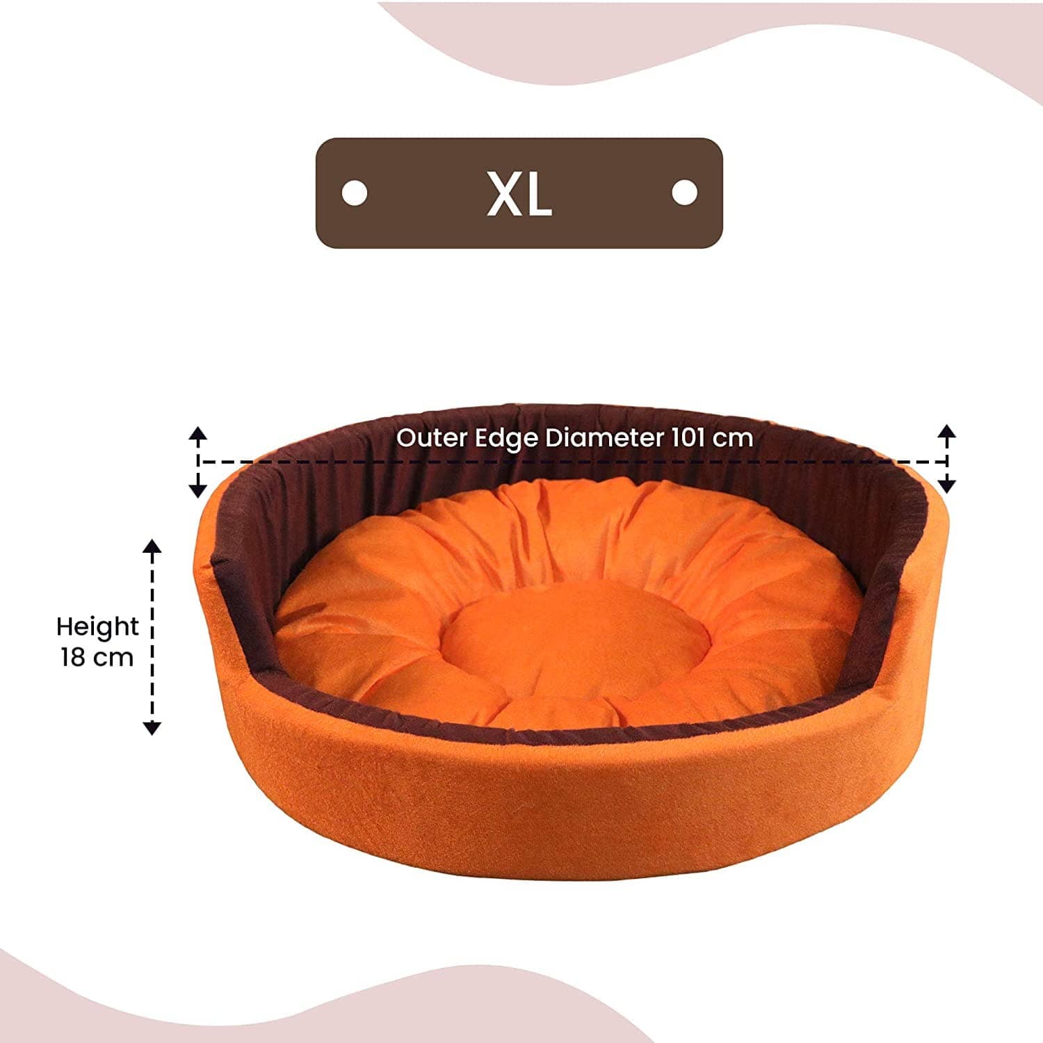 Hiputee Luxurious Round Velvet Dual Colour Bed for Pets (Orange-Brown)