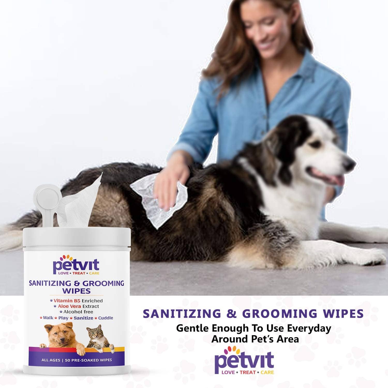 Petvit Sanitizing & Grooming Wipes for Pets (Pack of 2)