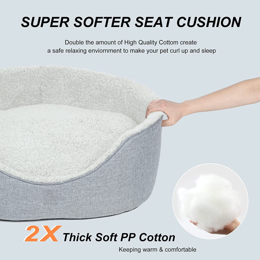 Hiputee Luxurious Soft Fur Jute Fabric Bed for Pets (Light Grey White)