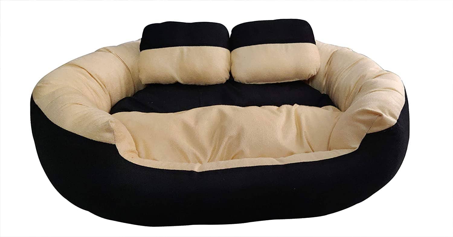 Hiputee Ultra Soft Reversible Fleece/Velvet with 2 Extra Pillows Bed for Pets (Black Cream)