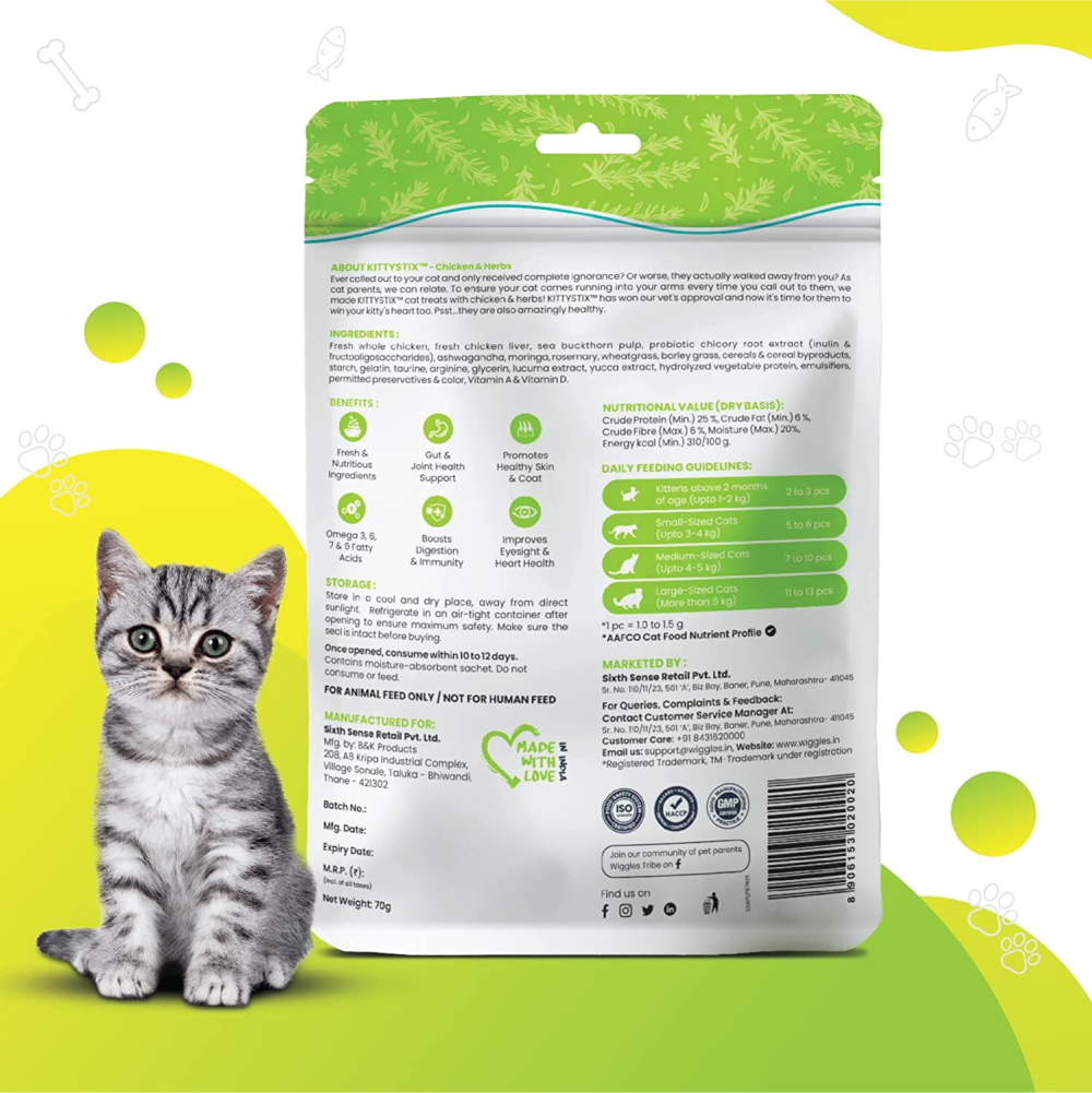 Wiggles Kittystix Chicken & Herbs Cat Treats
