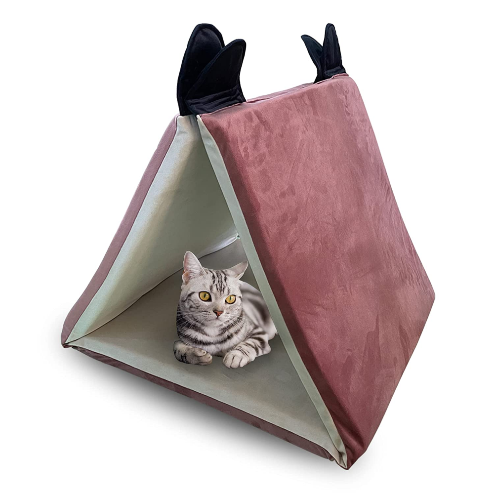 Hiputee Premium Holland Peach Grey 2 in 1 Triangle Hut for Pets (Peach)