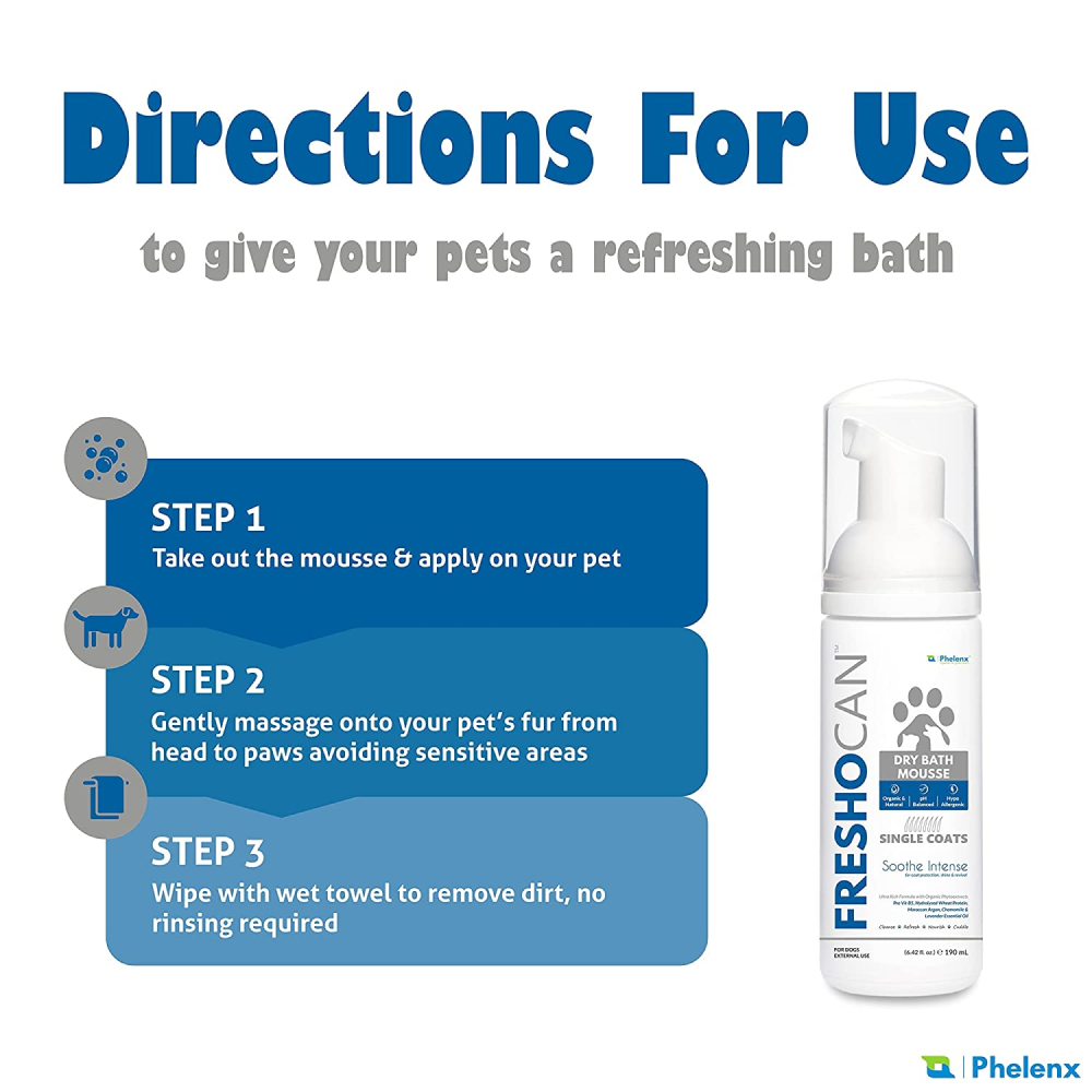 Phelenx Freshocan Single Coat Dry Bath Mousse for Dogs
