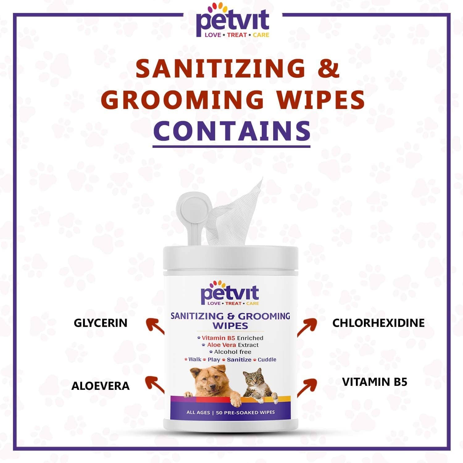 Petvit Sanitizing & Grooming Wipes for Pets (Pack of 2)