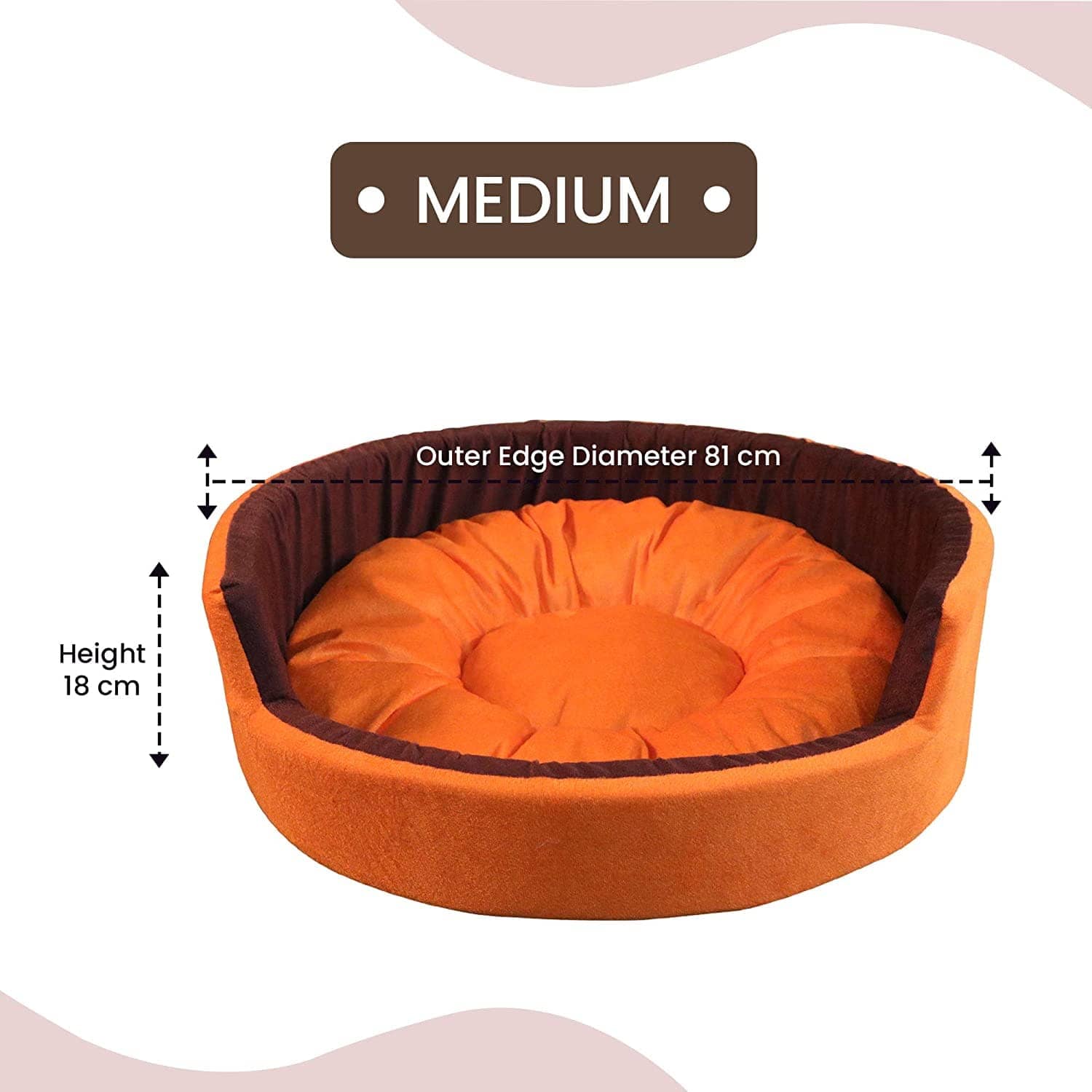 Hiputee Luxurious Round Velvet Dual Colour Bed for Pets (Orange-Brown)