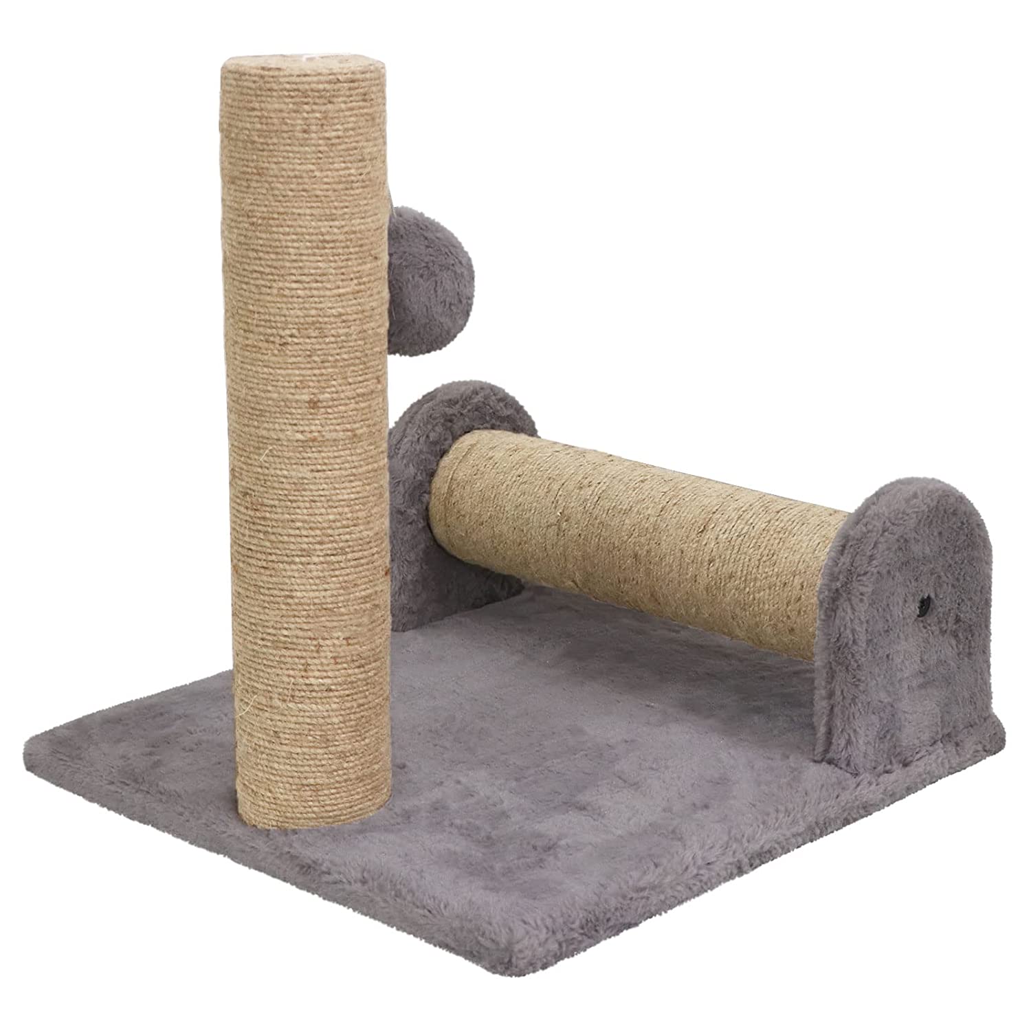 Hiputee Soft Fur Activity Cat Dual Scratching Playing Post for Cats Natural Sisal Rope (Grey)