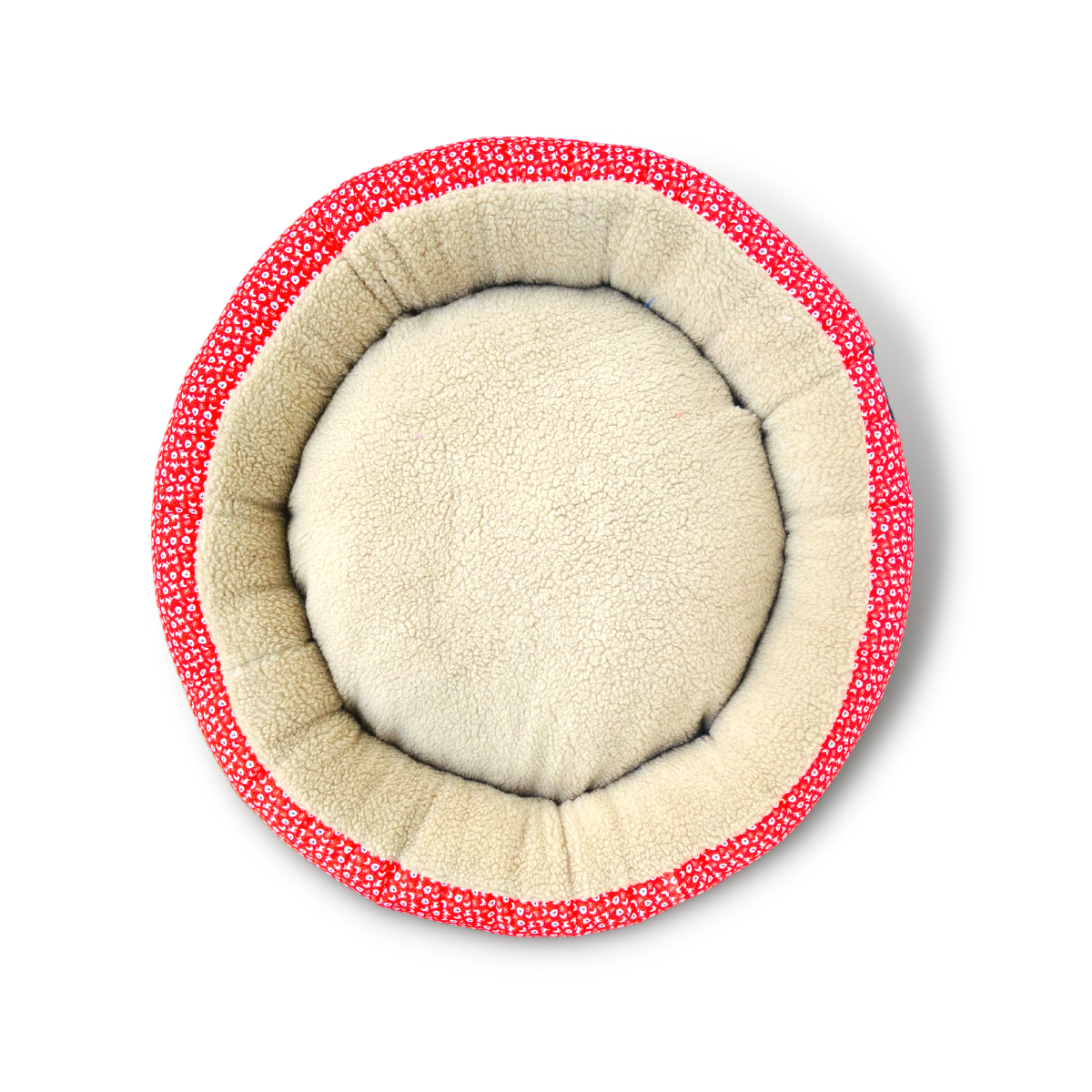 Caninkart Paws Premium Round Beds for Pets - Red and Beige