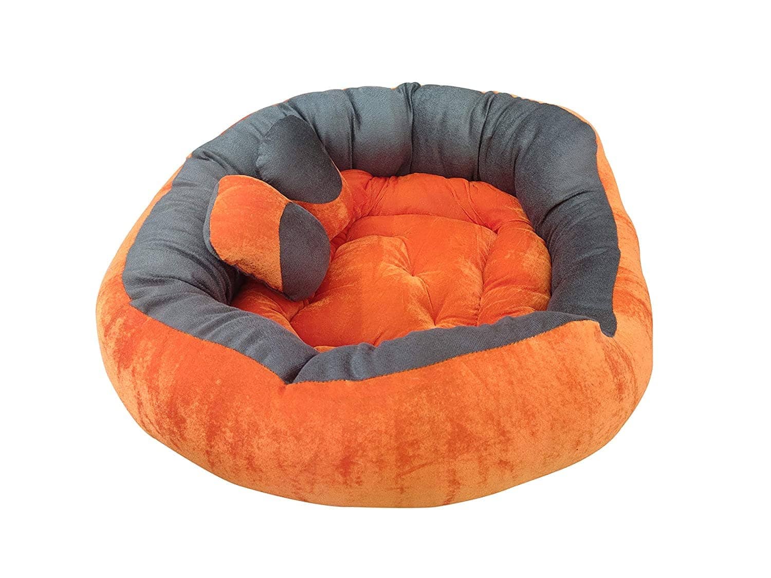 Hiputee Ultra Soft Reversible Fleece/Velvet Bed with 2 Extra Pillows for Pets (Orange Grey)