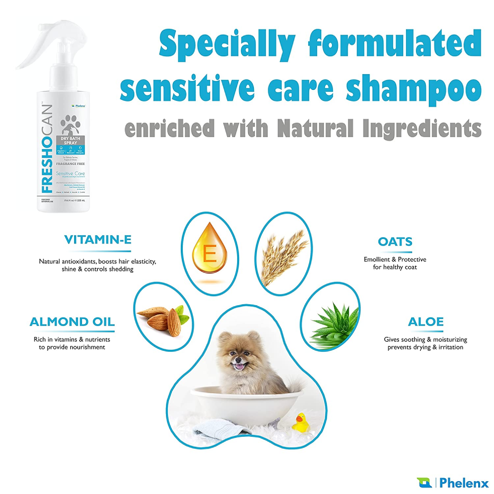 Phelenx Freshocan Sensitive Care Dry Bath Spray for Dogs