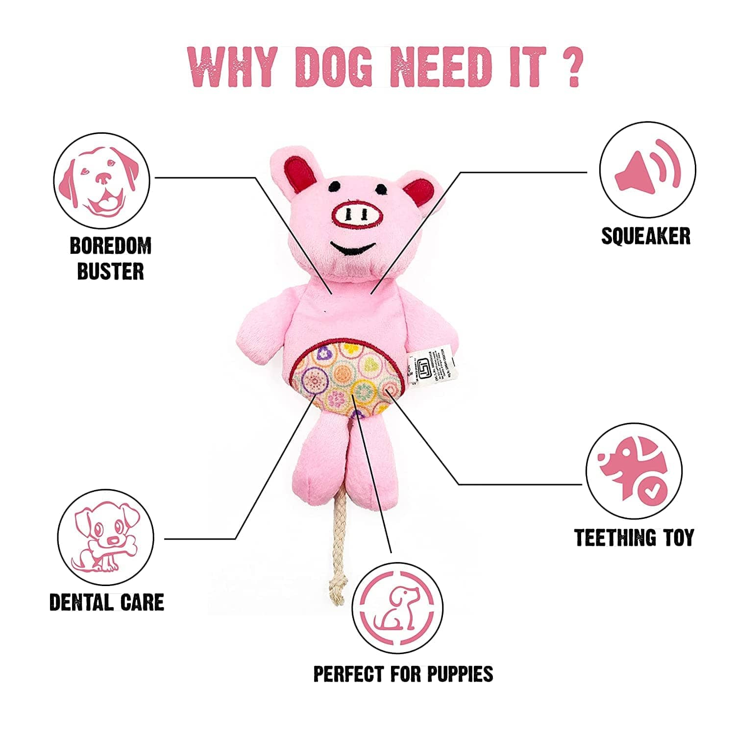 Goofy Tails Babypet Skinny Pig Soft Squeaky Dog Toys (Pink)