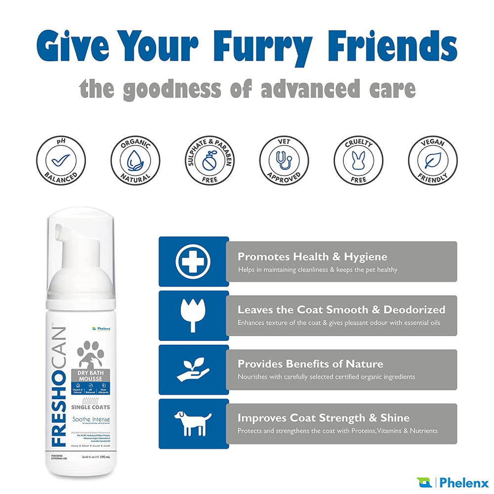 Phelenx Freshocan Single Coat Dry Bath Mousse for Dogs