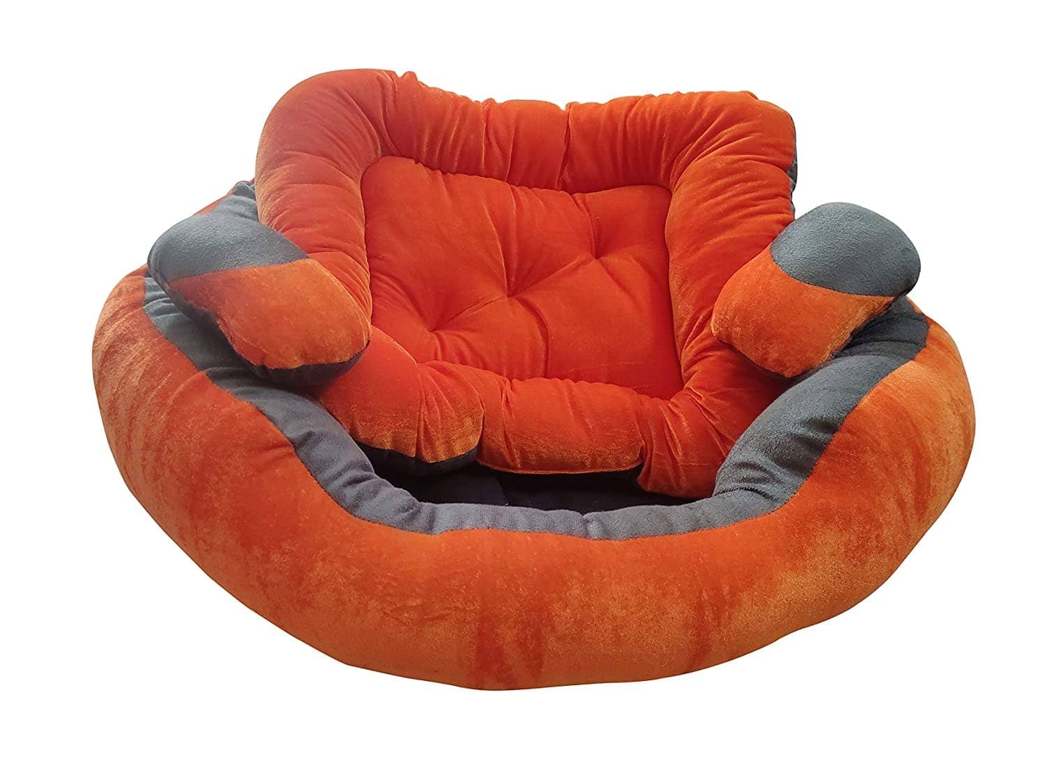 Hiputee Ultra Soft Reversible Fleece/Velvet Bed with 2 Extra Pillows for Pets (Orange Grey)