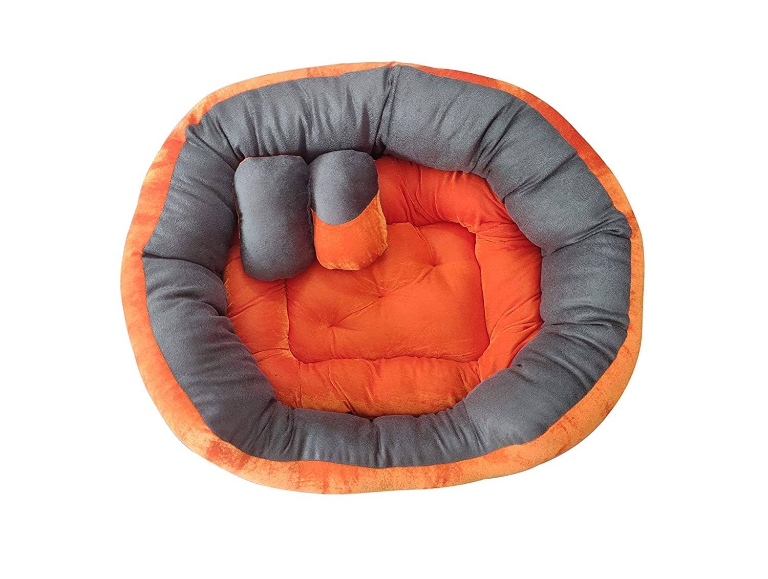 Hiputee Ultra Soft Reversible Fleece/Velvet Bed with 2 Extra Pillows for Pets (Orange Grey)