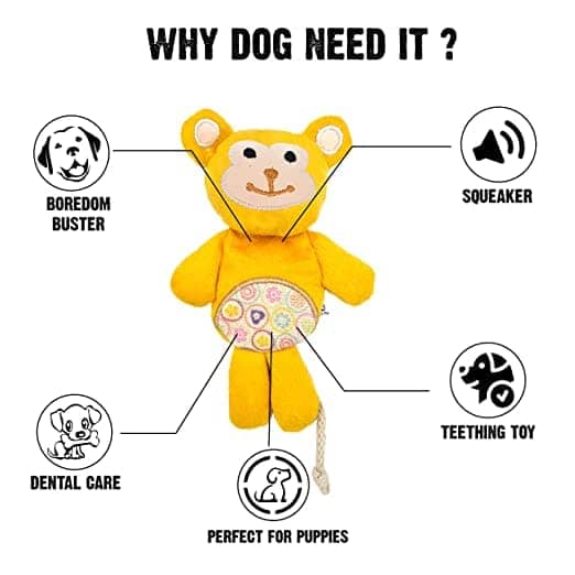 Goofy Tails Babypet Skinny Monkey Soft Squeaky Dog Toys (Yellow)
