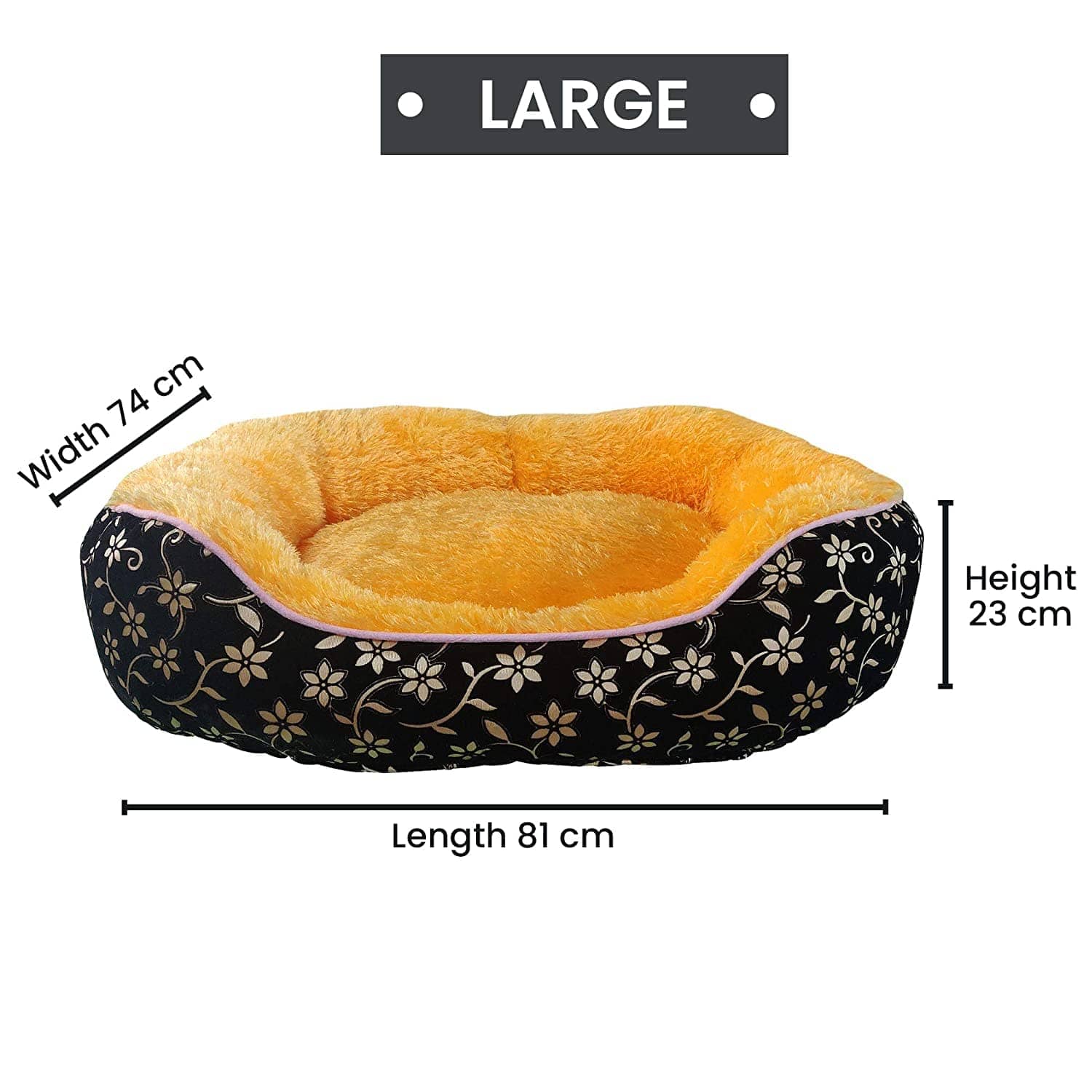 Hiputee Elegant Luxurious Durable Flock Velvet Faux Fur Bed for Pets (Black-Golden)