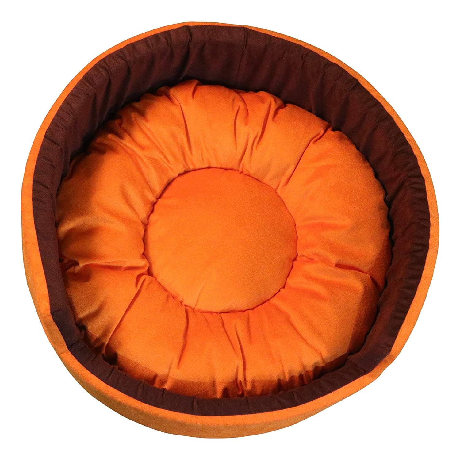 Hiputee Luxurious Round Velvet Dual Colour Bed for Pets (Orange-Brown)