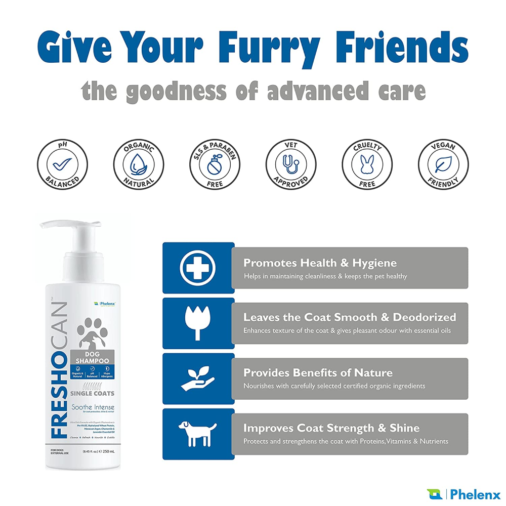 Phelenx Freshocan Single Coat Shampoo for Dogs