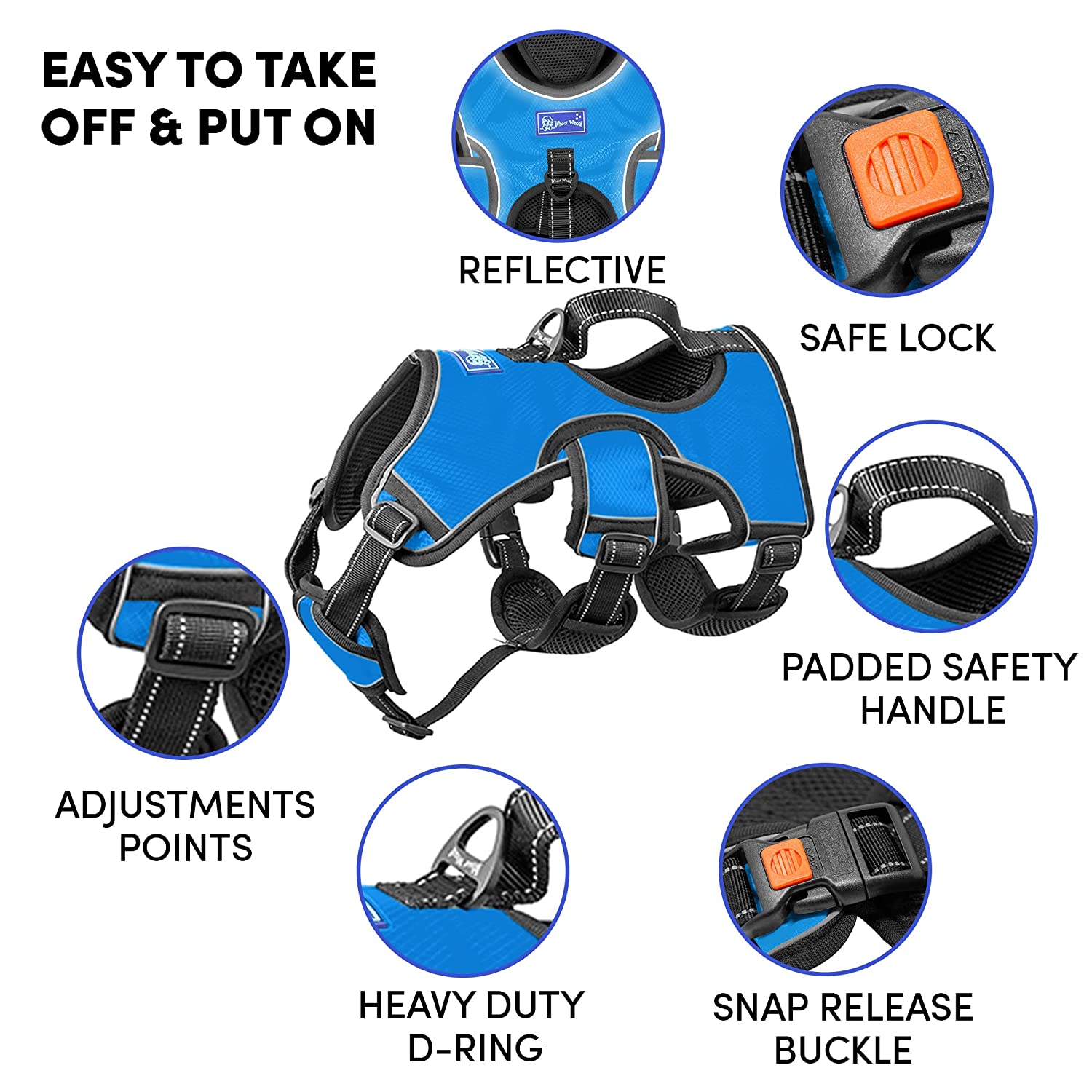 Whoof Whoof Full Body Three Layer Belt Harness for Dogs (Blue)