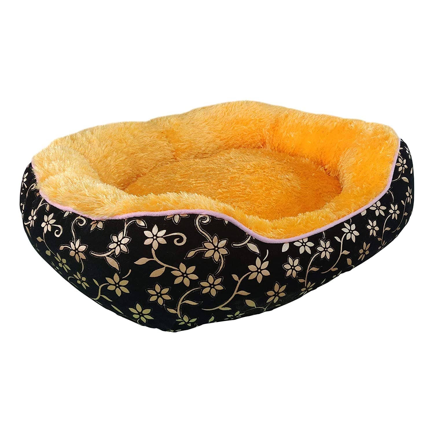 Hiputee Elegant Luxurious Durable Flock Velvet Faux Fur Bed for Pets (Black-Golden)