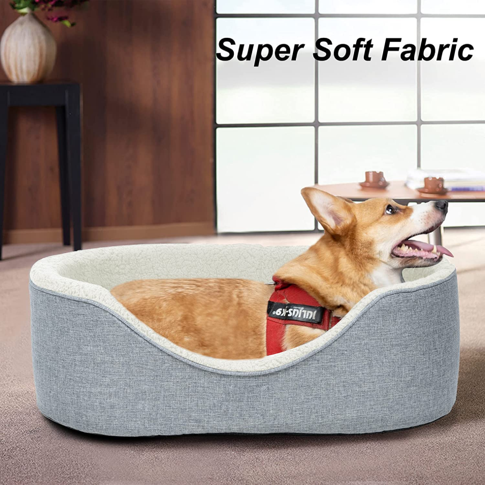 Hiputee Luxurious Soft Fur Jute Fabric Bed for Pets (Light Grey White)