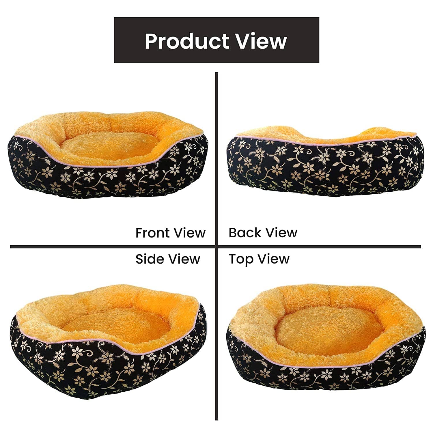 Hiputee Elegant Luxurious Durable Flock Velvet Faux Fur Bed for Pets (Black-Golden)