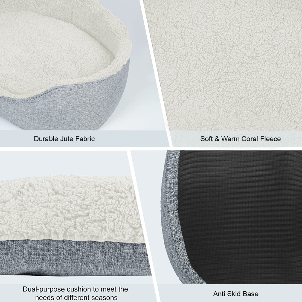 Hiputee Luxurious Soft Fur Jute Fabric Bed for Pets (Light Grey White)