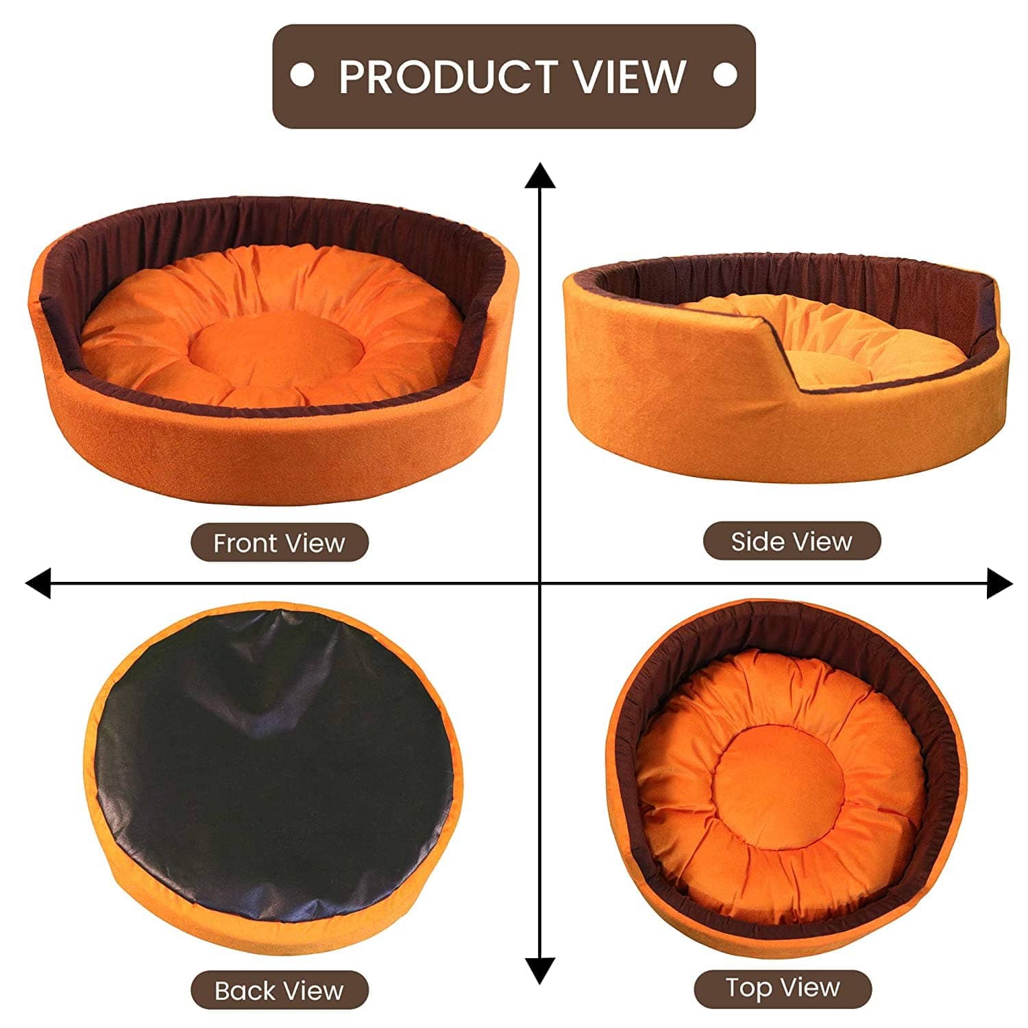 Hiputee Luxurious Round Velvet Dual Colour Bed for Pets (Orange-Brown)