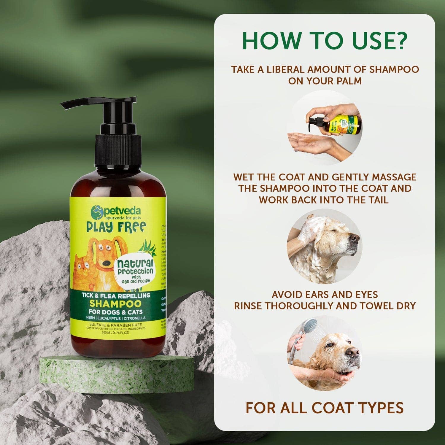 Petveda Play Free Tick & Flea Repelling Natural Shampoo for Pets
