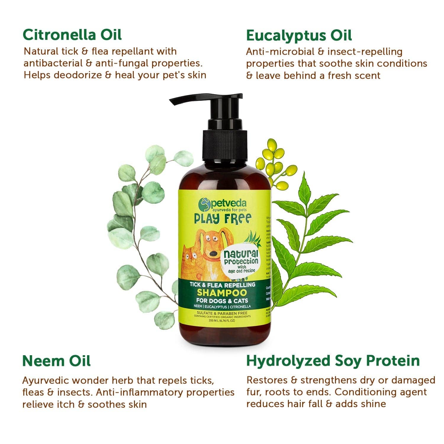 Petveda Play Free Tick & Flea Repelling Natural Shampoo for Pets