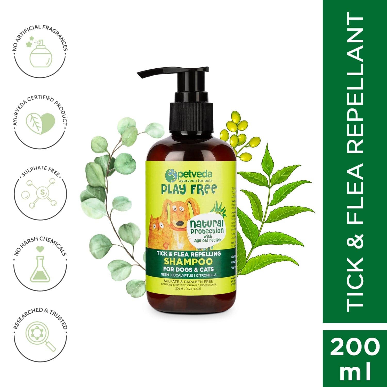 Petveda Play Free Tick & Flea Repelling Natural Shampoo for Pets