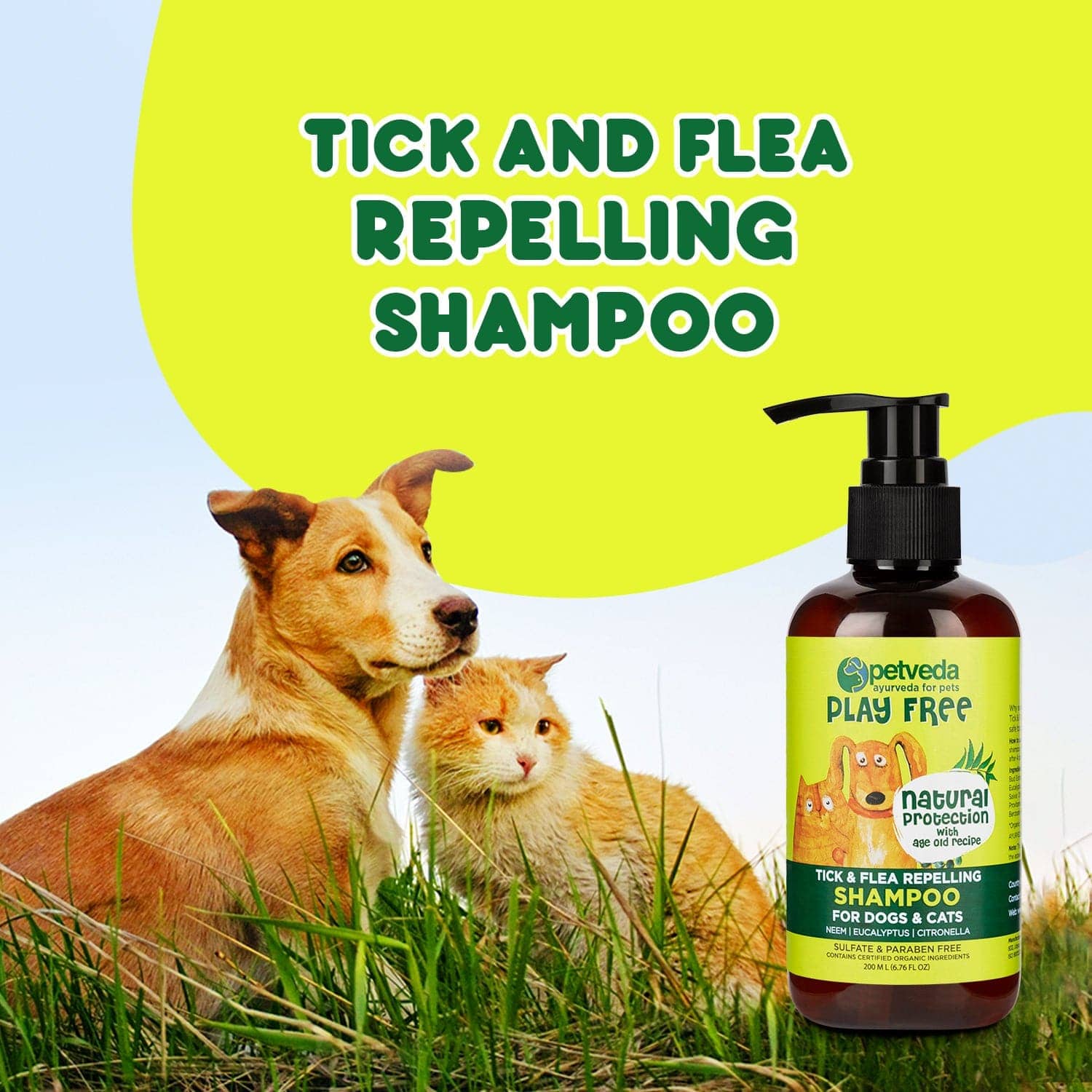 Petveda Play Free Tick & Flea Repelling Natural Shampoo for Pets