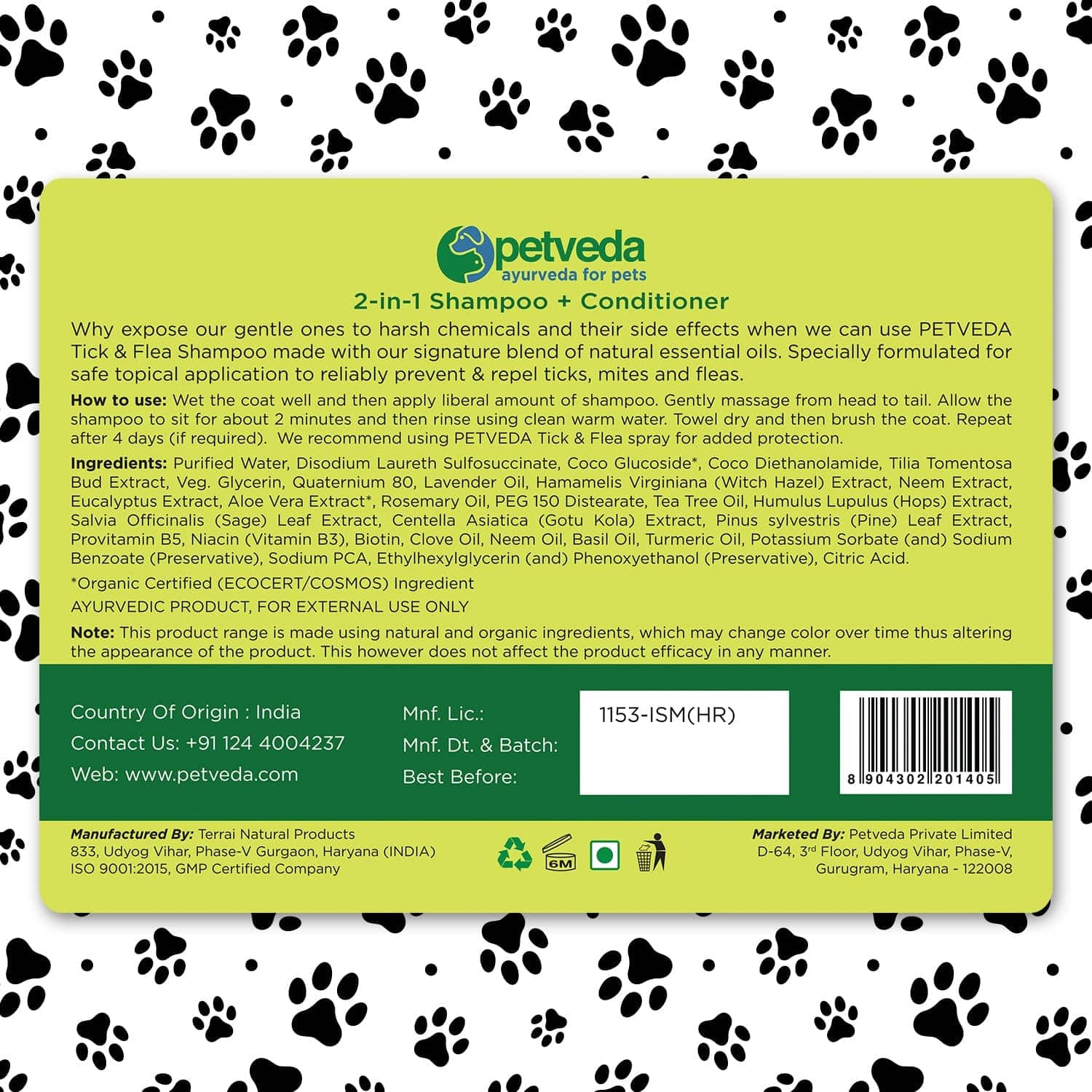 Petveda Play Free Tick & Flea Repelling Natural Shampoo for Pets