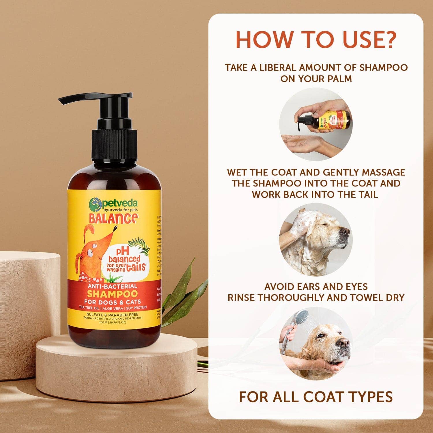 Petveda Balance Anti Bacterial with Tea Tree Oil for Strong Coats Shampoo for Pets