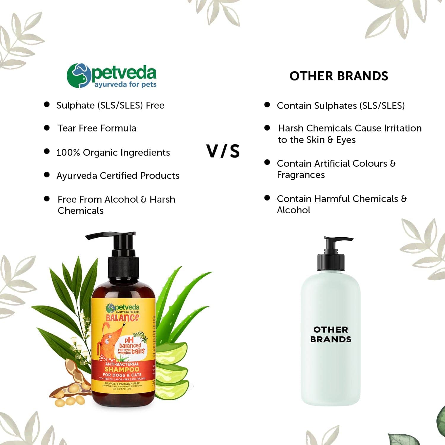 Petveda Balance Anti Bacterial with Tea Tree Oil for Strong Coats Shampoo for Pets