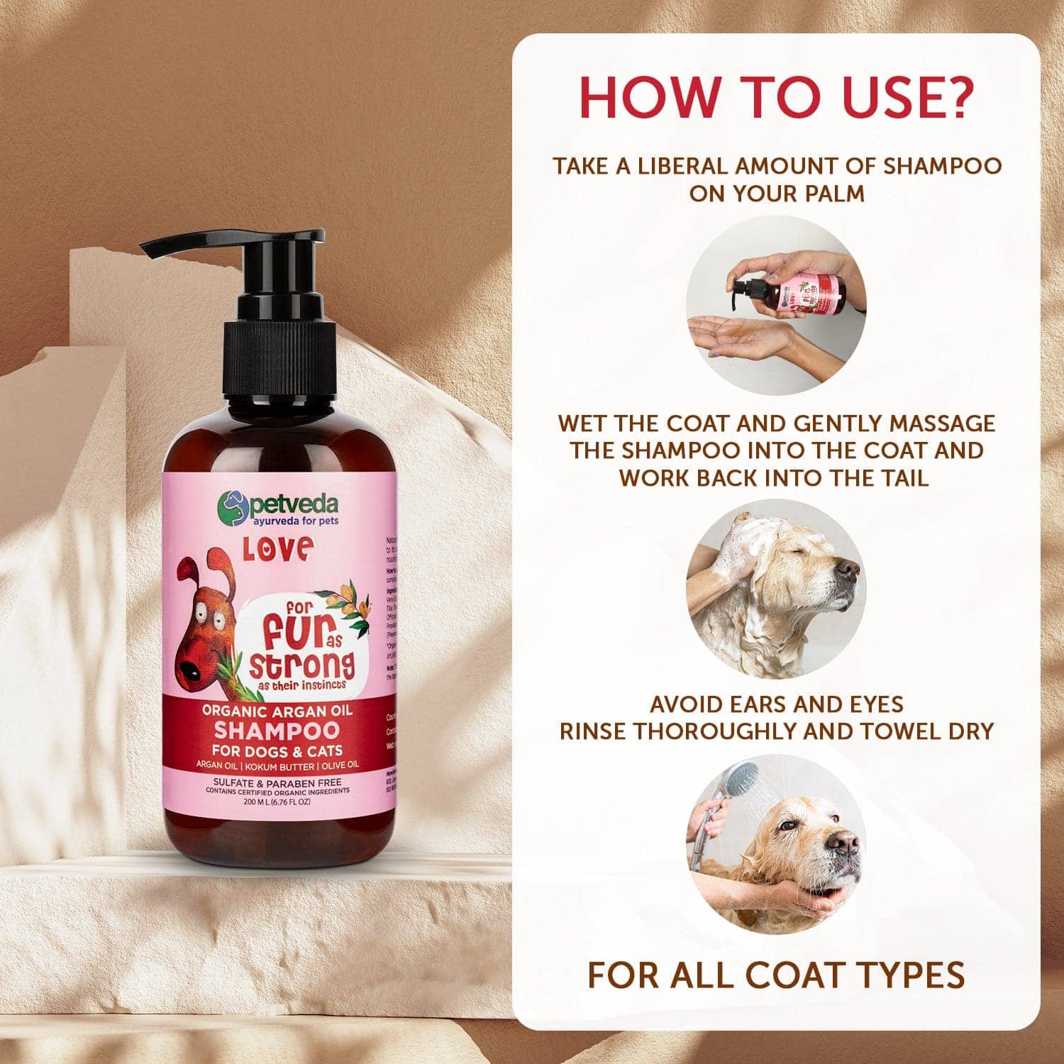 Petveda Love Organic Argan Oil Extra Volume & Shine Shampoo For Pets (Buy 1 Get 1 Free)