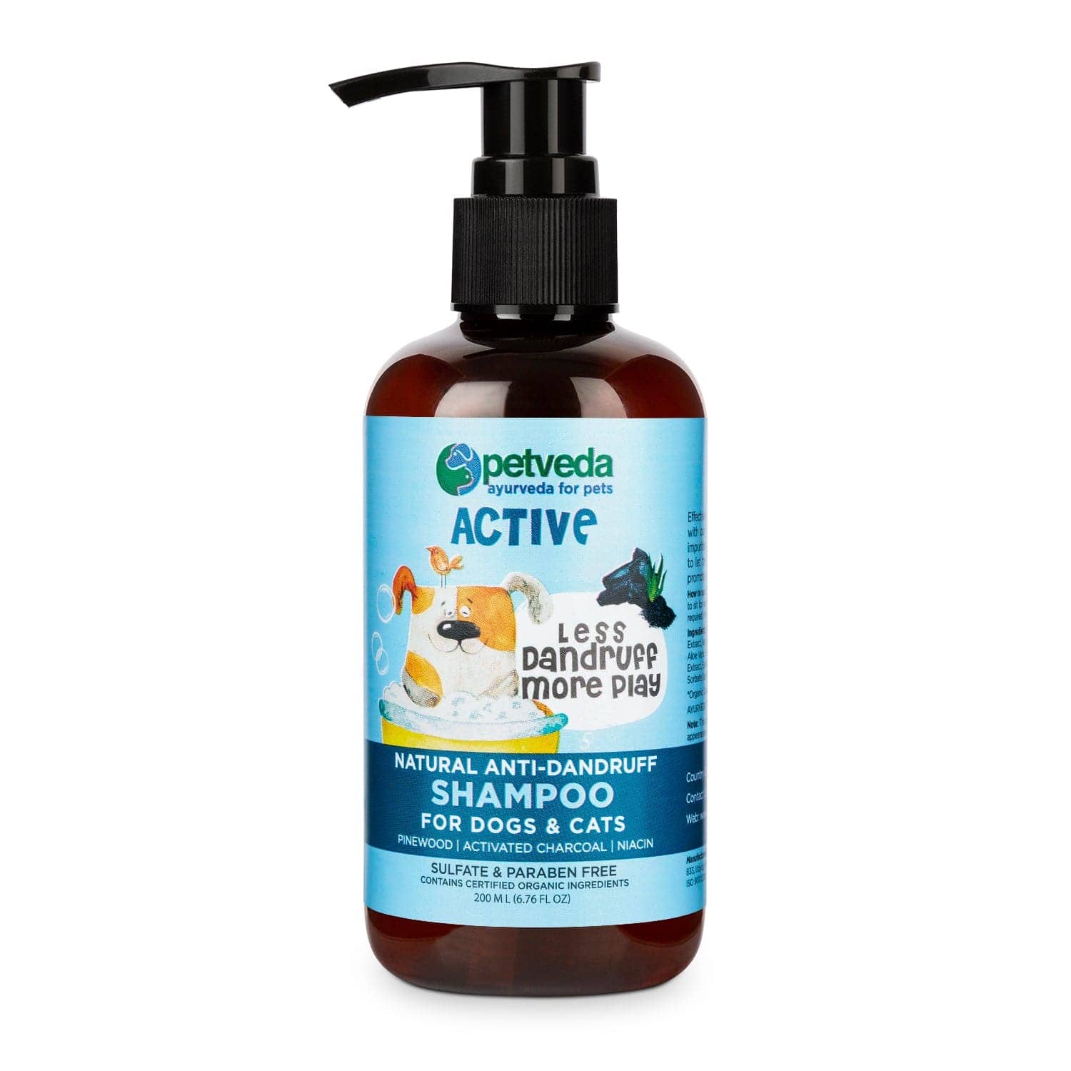 Petveda Active Natural Anti Dandruff & Itch Relief with Activated Charcoal Shampoo for Pets