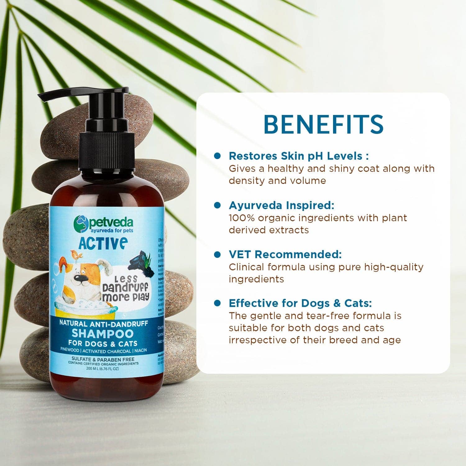 Petveda Active Natural Anti Dandruff & Itch Relief with Activated Charcoal Shampoo for Pets
