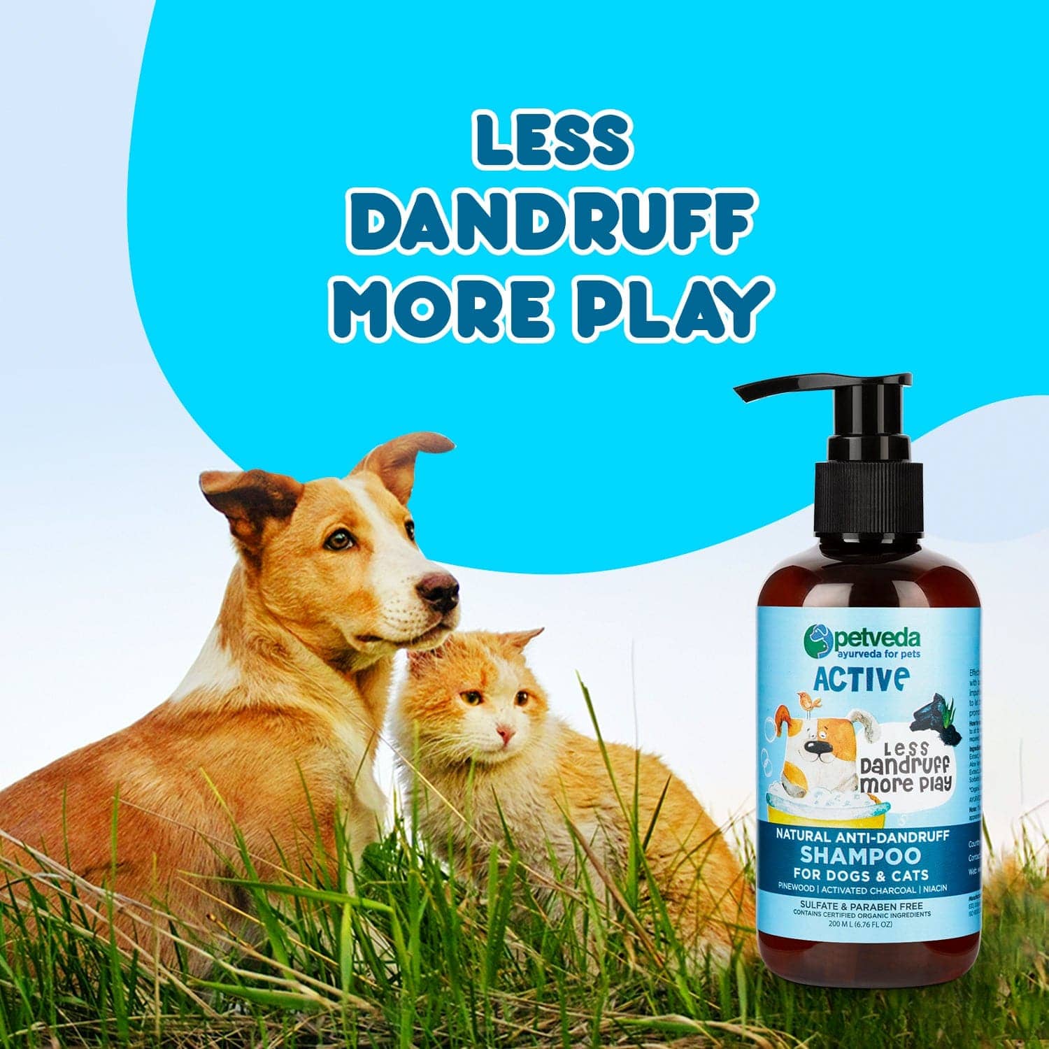 Petveda Active Natural Anti Dandruff & Itch Relief with Activated Charcoal Shampoo for Pets