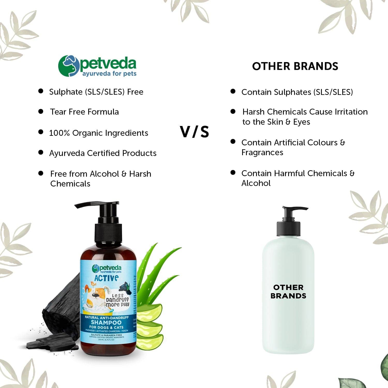 Petveda Active Natural Anti Dandruff & Itch Relief with Activated Charcoal Shampoo for Pets