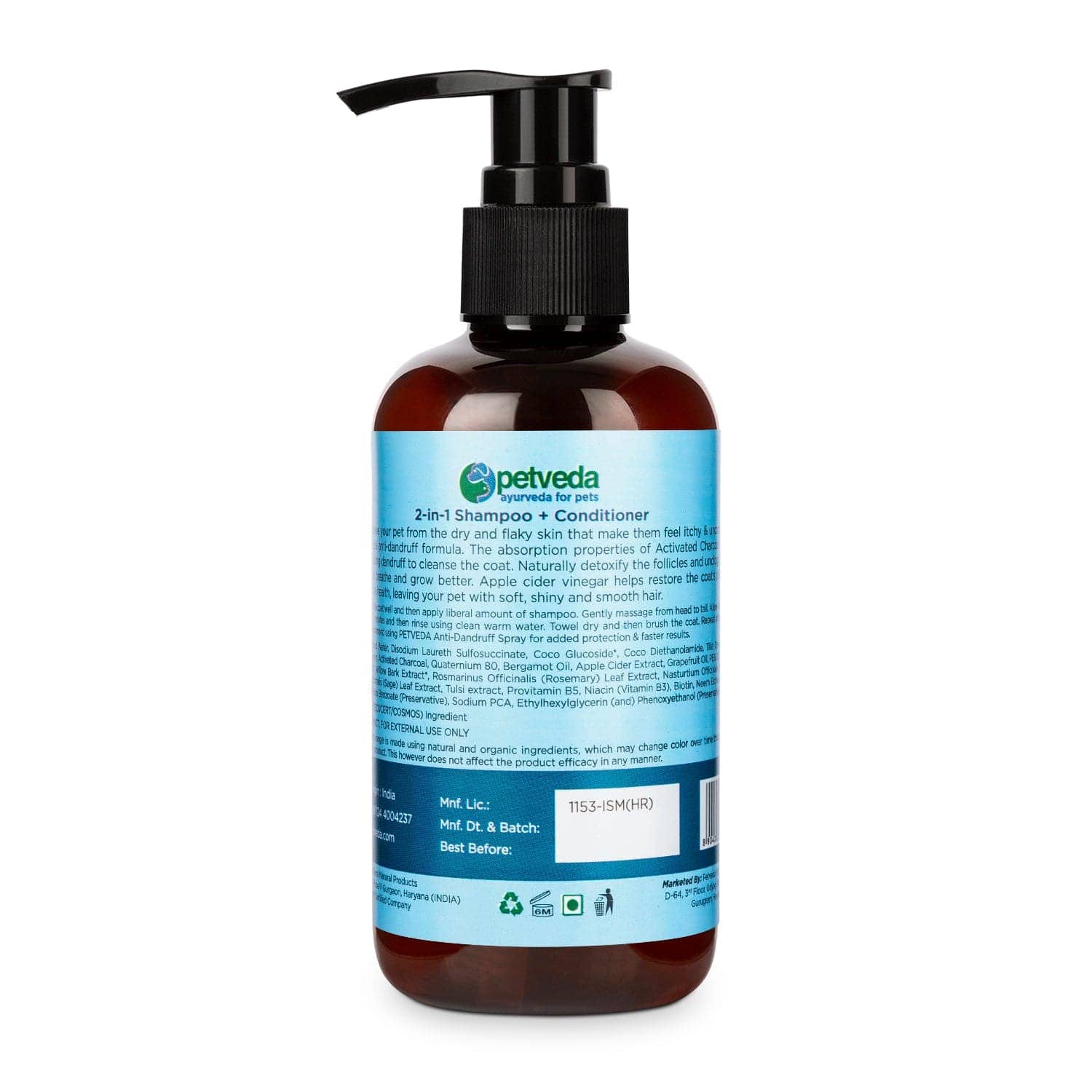 Petveda Active Natural Anti Dandruff & Itch Relief with Activated Charcoal Shampoo for Pets (Buy 1 Get 1 Free)