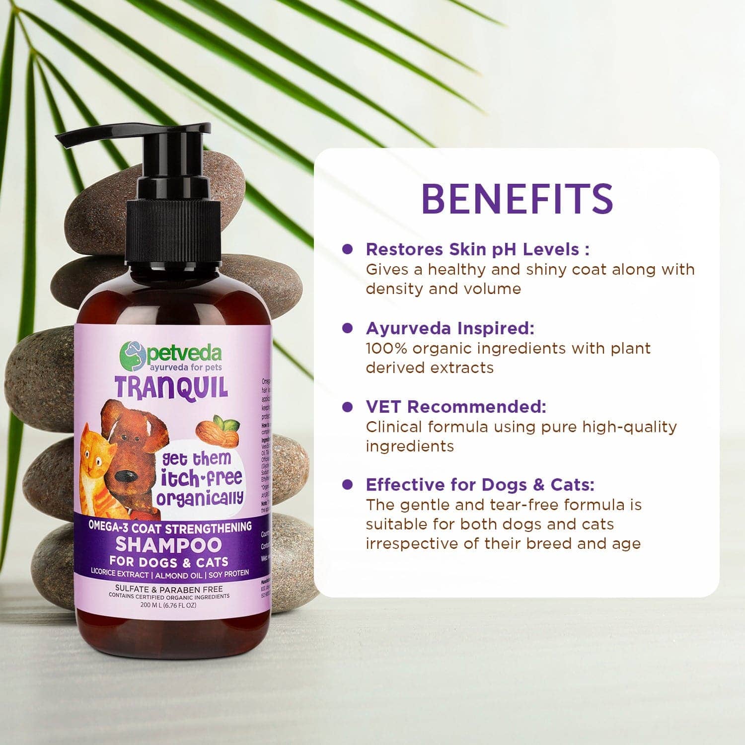 Petveda Tranquil Omega 3 Coat Strengthening Shampoo for Pets (Buy 1 Get 1 Free)