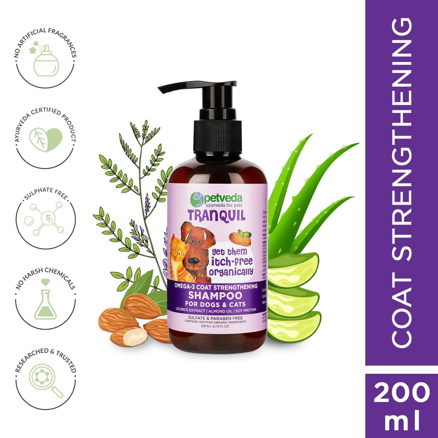 Petveda Tranquil Omega 3 Coat Strengthening Shampoo for Pets (Buy 1 Get 1 Free)