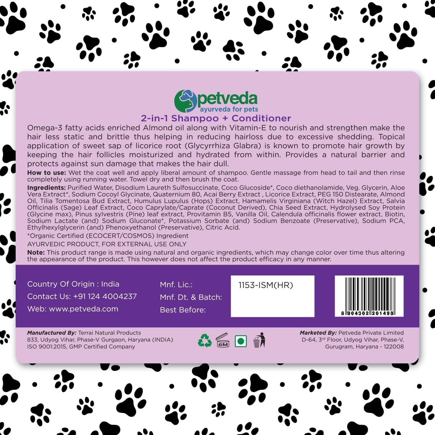 Petveda Tranquil Omega 3 Coat Strengthening Shampoo for Pets (Buy 1 Get 1 Free)