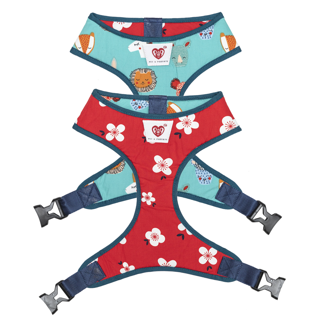 Pet And Parents (Namaste Pets) Floral Cartoon Reversible Harness for Dogs
