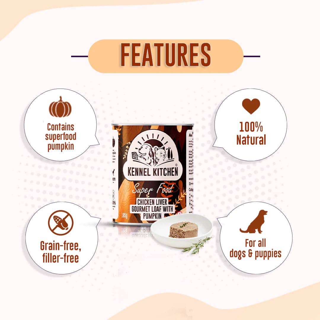 Kennel Kitchen Chicken Liver Gourmet Loaf with Pumpkin Dog Wet Food for Adults & Puppies