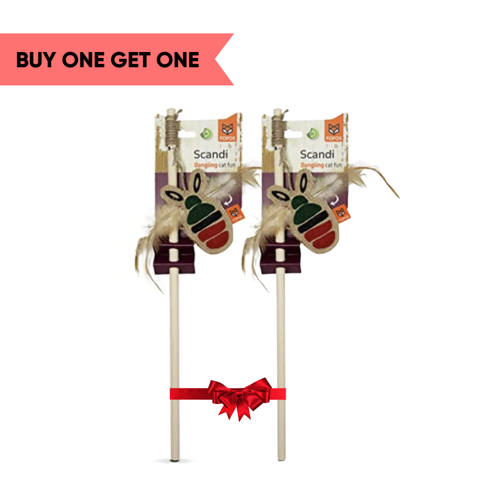 Fofos Scandi Bee with Wooden Stick Toy for Cats (Buy 1 Get 1 Free)