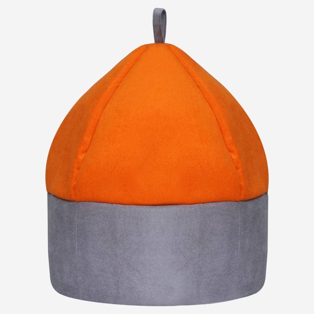 Hiputee Luxurious Temple Style Soft Velvet Fabric Dual Color Hut for Pets (Orange-Grey)