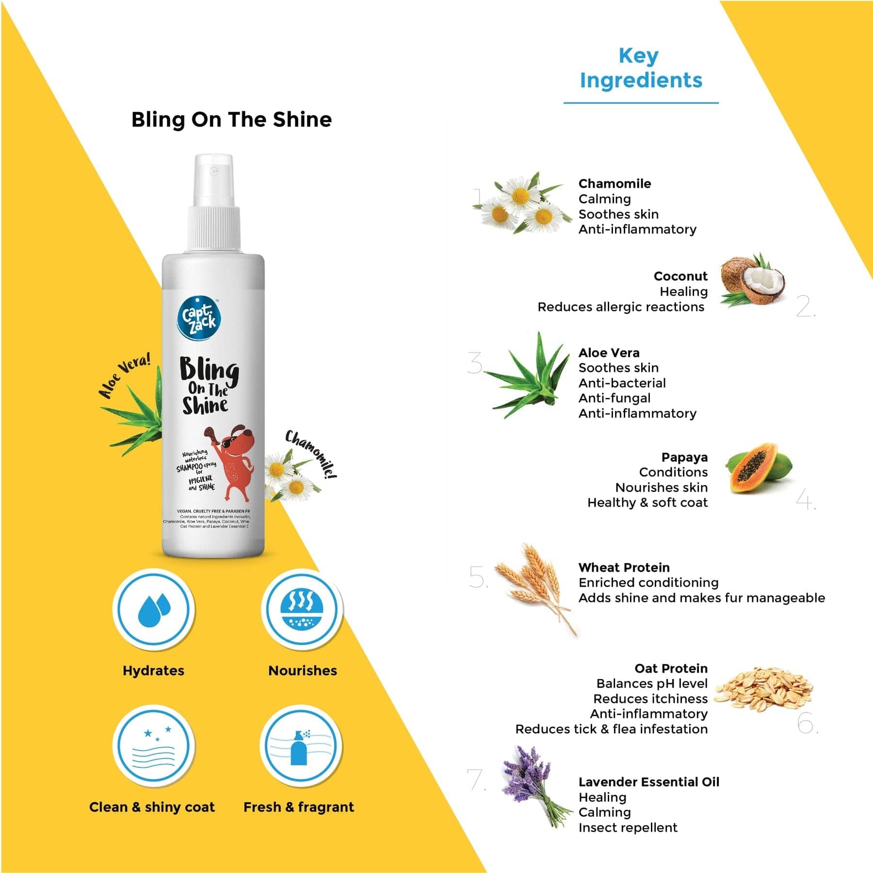 Captain Zack Bling on the Shine Waterless Shampoo for Pets