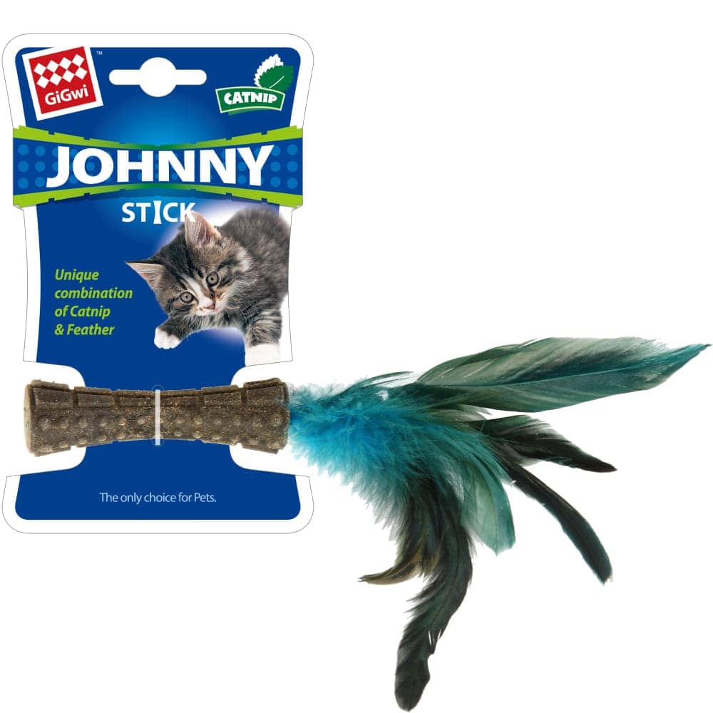 GiGwi Johnny Stick with Catnip & Natural Feathers Toy for Cats